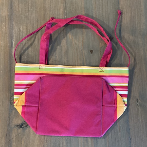 Lancome Pink Striped Canvas Beach Book Tote Lined Bag - Picture 5 of 12